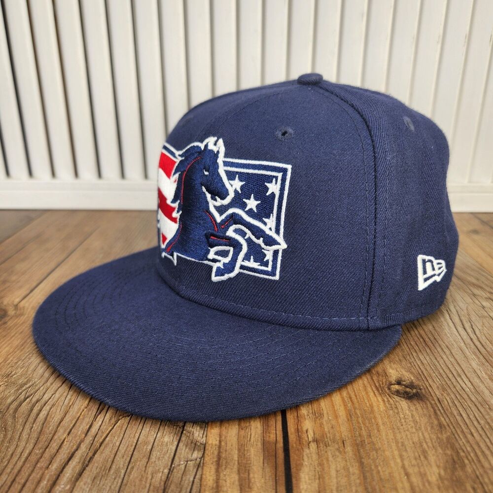 New Era 59fifty Billings Mustangs Fitted Hat 7 3/8 Navy Patriotic Montana MiLB